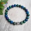 Apatit, azurit-malachit 8 mm-es ásvány karkötő, Buddhával
