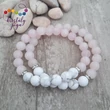 Howlit, rózsakvarccal 8 mm-es páros ásvány karkötő
