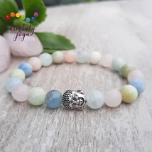 Berill (akvamarin morganit) 8 mm-es ásvány karkötő, Buddhával