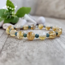 Citrin 8 mm-es ásvány karkötő, kianittal