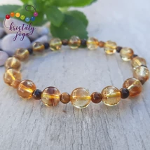 Citrin 8 mm-es ásvány karkötő, tigrisszemmel