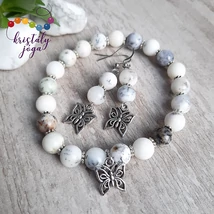 Dendrites opál (merlinit) 8 mm-es ásvány szett, köztesekkel és pillangóval