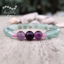 Fluorit 8 mm-es ásvány karkötő, rubellittel