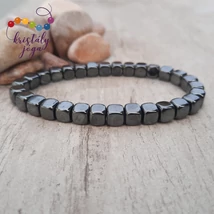 Hematit 6 mm-es gömbölyített kocka ásvány karkötő