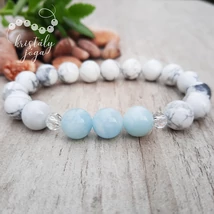 Howlit 10 mm-es ásvány karkötő, akvamarinnal, hegyikristállyal