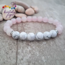 Howlit, rózsakvarccal 8 mm-es ásvány karkötő