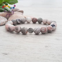 Matt rózsaszín zebra jáspis 8 mm-es ásvány karkötő, végtelen csomóval