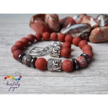 Matt vörös jáspis 8 mm-es ásvány karkötő, Buddhával