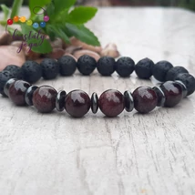 Lávakő 10 mm-es férfi ásvány karkötő, gránáttal
