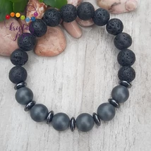 Lávakő 10 mm-es férfi ásvány karkötő, matt hematittal