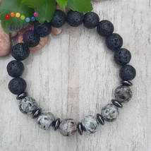 Lávakő 10 mm-es férfi ásvány karkötő, yooperlittel