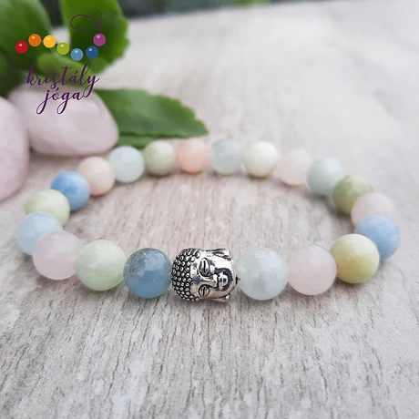 Berill (akvamarin morganit) 8 mm-es ásvány karkötő, Buddhával
