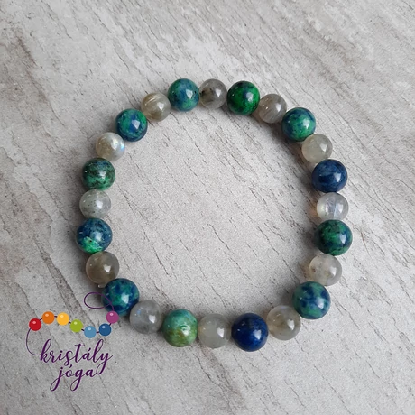 Labradorit azurit-malachit 8 mm-es karkötő