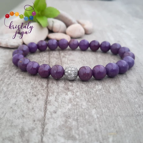 Foszfosziderit 8 mm-es ásvány karkötő, strasszal