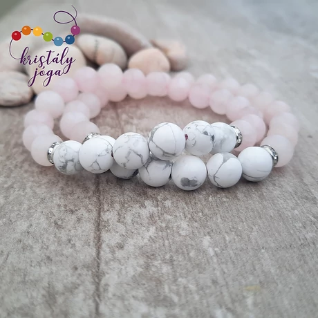Howlit, rózsakvarccal 8 mm-es páros ásvány karkötő