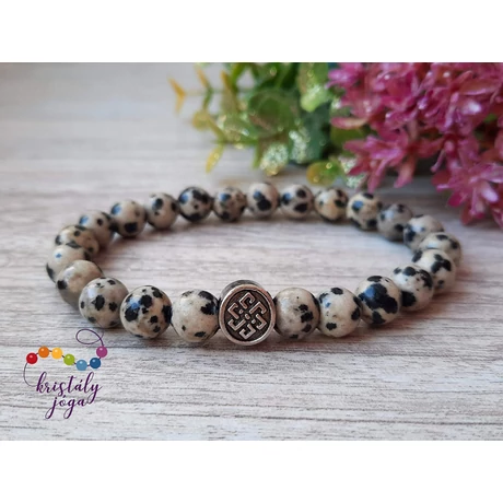 Dalmata jáspis 8mm-es ásvány karkötő végtelen csomóval