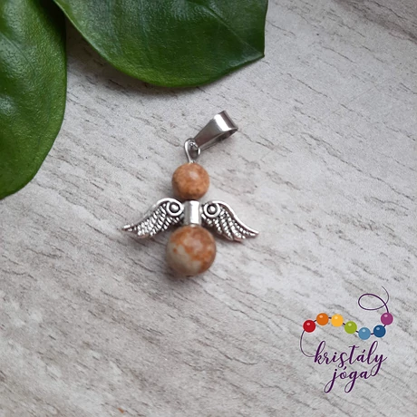 Tájképjáspis szív medál, bőrláncon