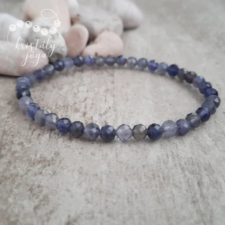 Kordierit-iolit 4 mm-es fazettált ásvány karkötő