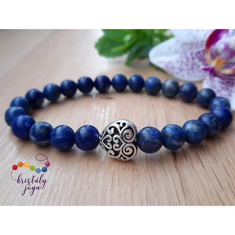 Lapis lazuli 8 mm-es ásvány karkötő szív medállal